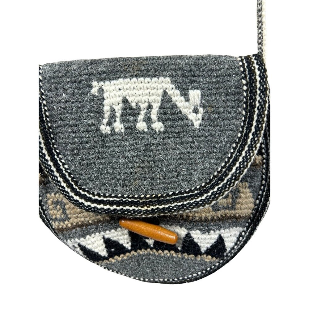 Handmade Woolen Crossbody Bag Horse and Tribal Pattern Cowgirl Core Southwest